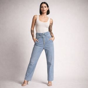 IRO Paris Fasti Fold-Over Jeans 38 Belted Button Fly